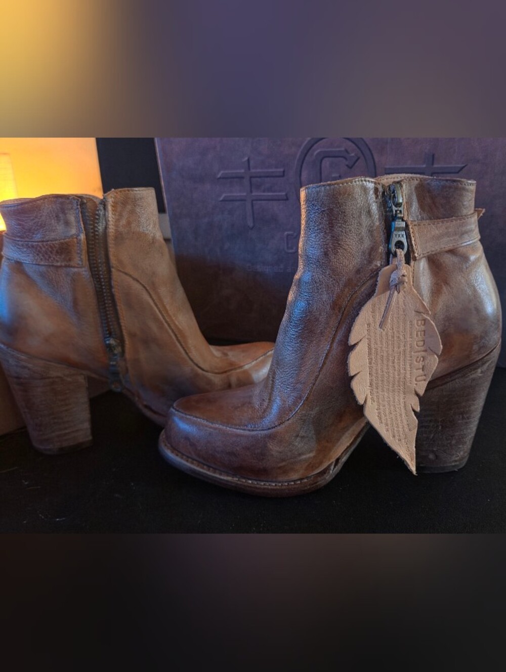 BED STU Isla Leather Heeled Booties Tan Rustic Size 6.5 NWT